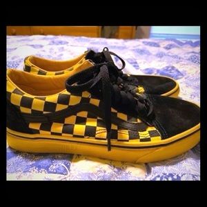 Vans-checkered with suede accents.